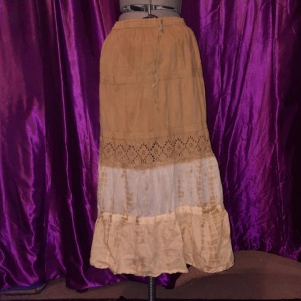 Cute vintage yellow / kaki tye dye tiered maxi skirt. - Picture 3 of 4